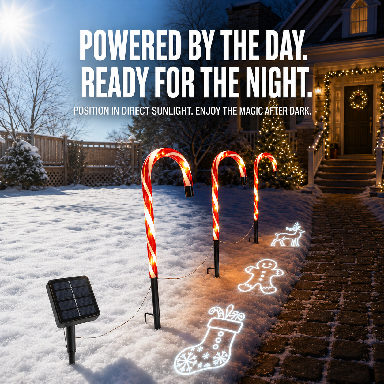 🎄Solar Candy Cane Projector Pathway Lights – Light the Way to Christmas