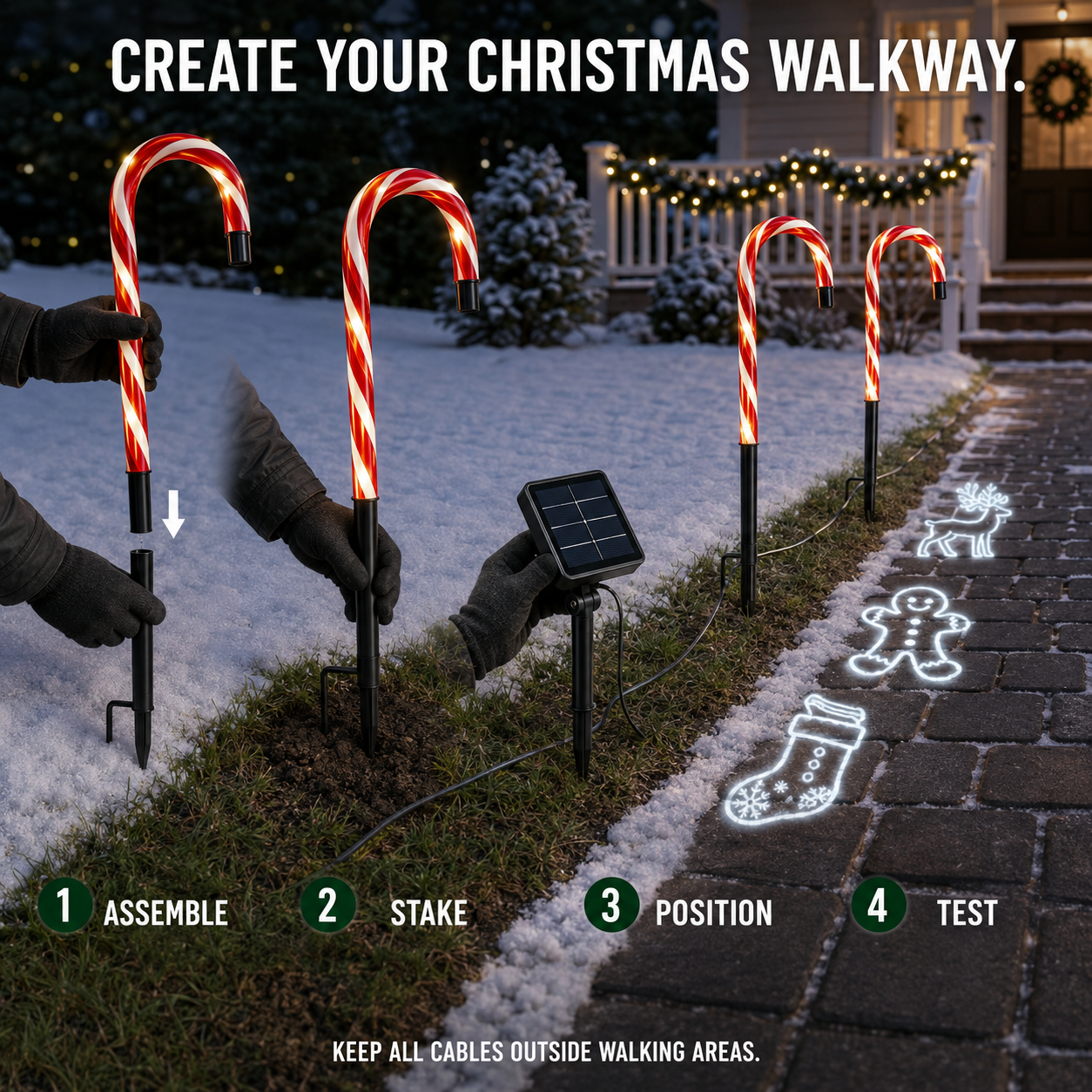 🎄Solar Candy Cane Projector Pathway Lights – Light the Way to Christmas