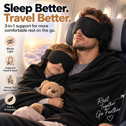 ✈️ 💯 3-in-1 Travel Sleep Support – Blackout Eye Mask & Head Support