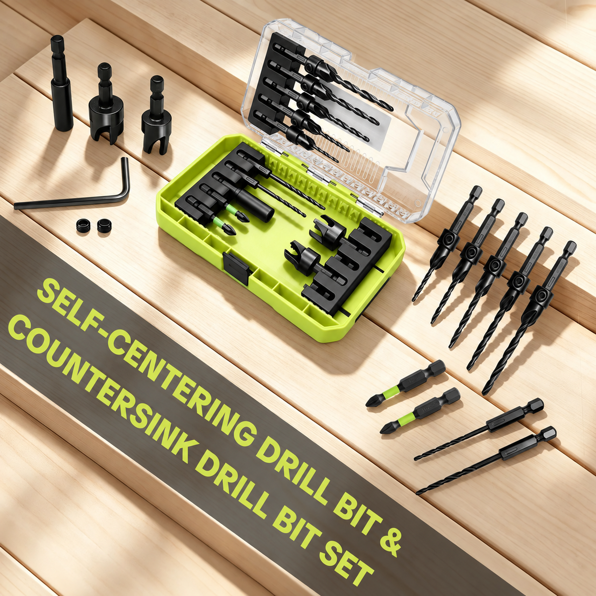 🧰🔩15-Piece Countersink Drill Bit Set – 1/4' Hex Shank, Depth Stop & Quick-Change Design