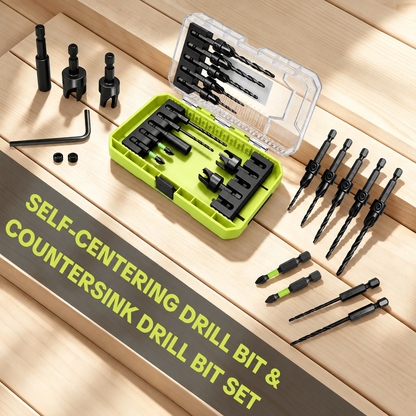 🧰🔩15-Piece Countersink Drill Bit Set – 1/4' Hex Shank, Depth Stop & Quick-Change Design