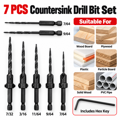 🧰🔩15-Piece Countersink Drill Bit Set – 1/4' Hex Shank, Depth Stop & Quick-Change Design