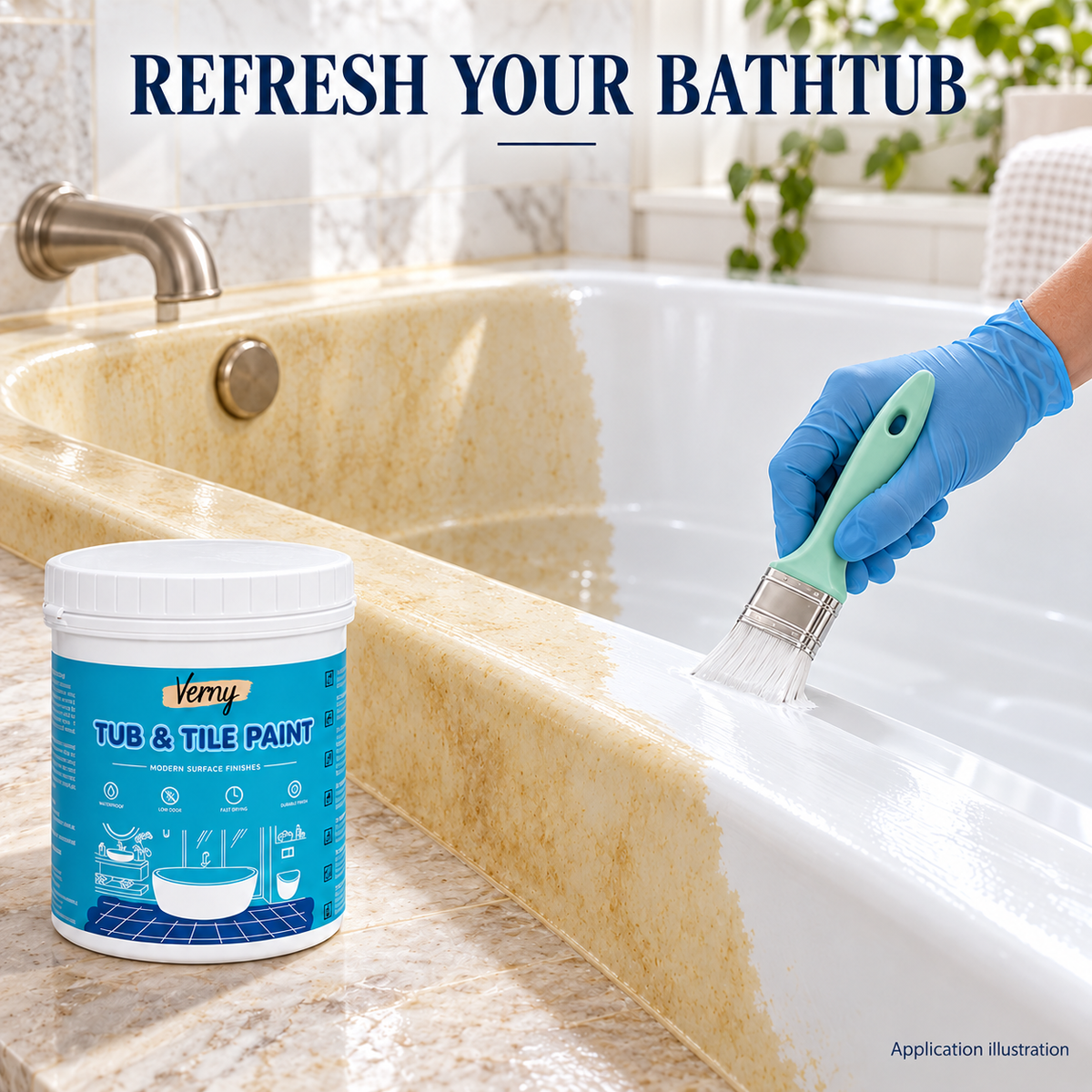 🛁DIY Tub & Tile Refinishing Kit – Eco-Friendly Water-Based White Paint + Tools
