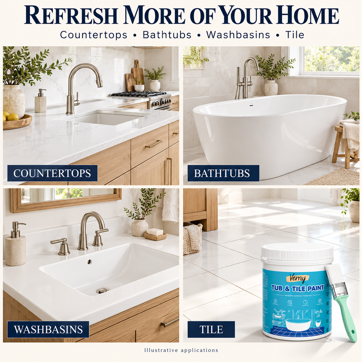 🛁DIY Tub & Tile Refinishing Kit – Eco-Friendly Water-Based White Paint + Tools