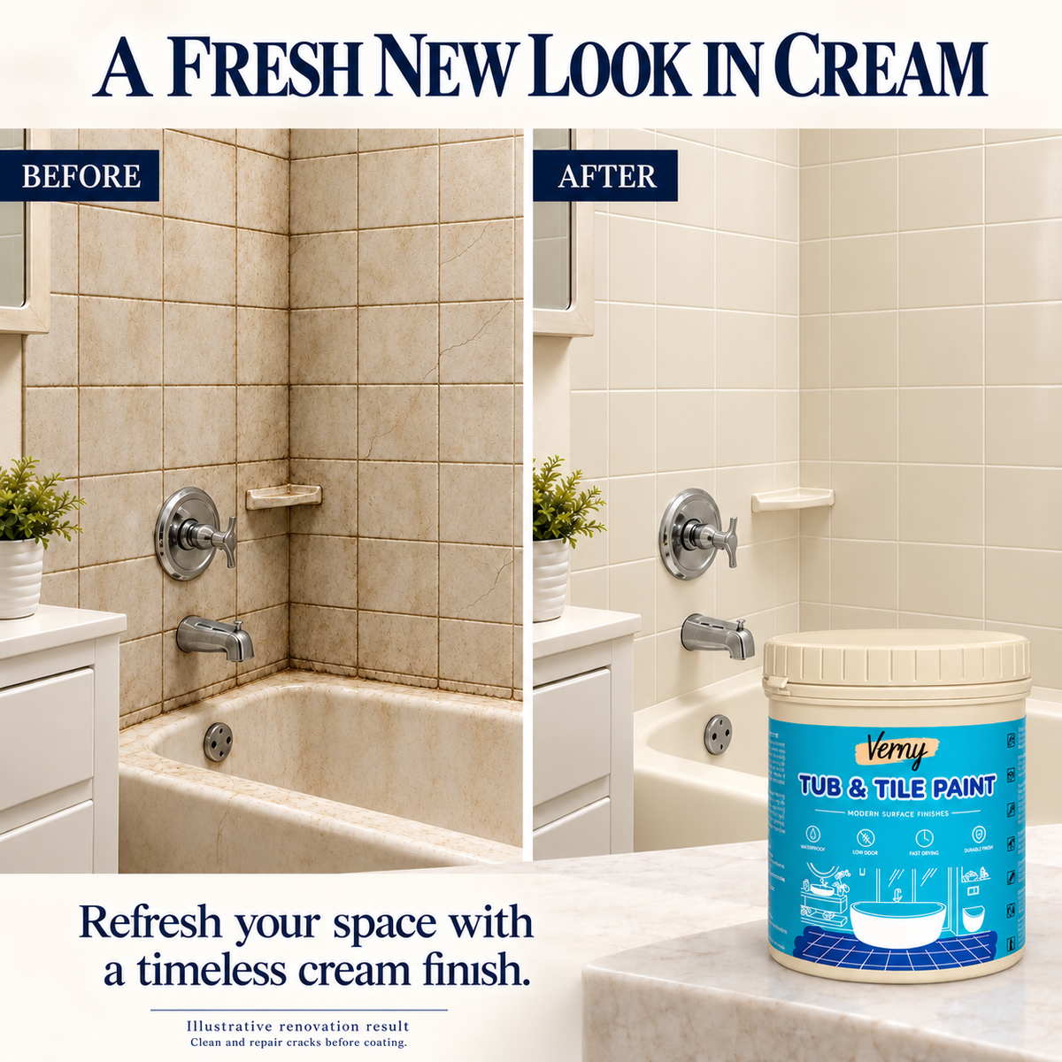 🛁DIY Tub & Tile Refinishing Kit – Eco-Friendly Water-Based White Paint + Tools