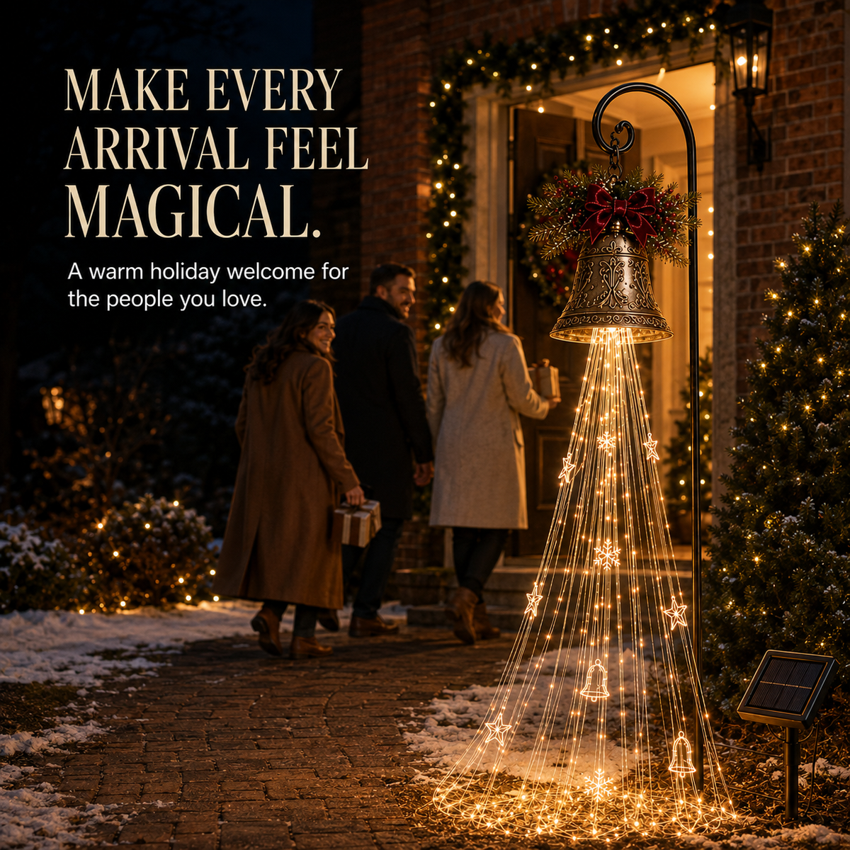 Solar Christmas Bell Waterfall Lights – Magical Outdoor Holiday Décor