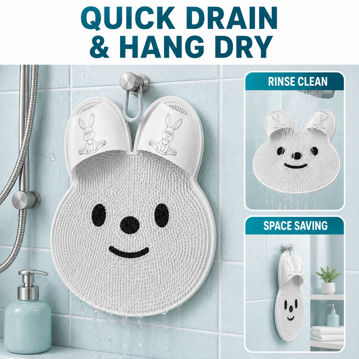 Hands-Free Bunny Shower Foot Scrubber Mat