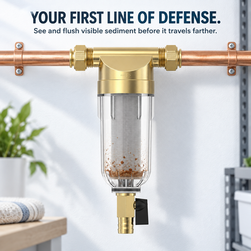 💧 Whole House Spin-Down Sediment Filter – Flushable Pre-Filter for Sand, Rust & Debris | 1/2" & 3/4"