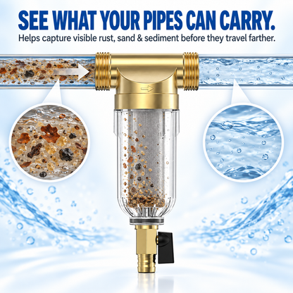 💧 Whole House Spin-Down Sediment Filter – Flushable Pre-Filter for Sand, Rust & Debris | 1/2" & 3/4"