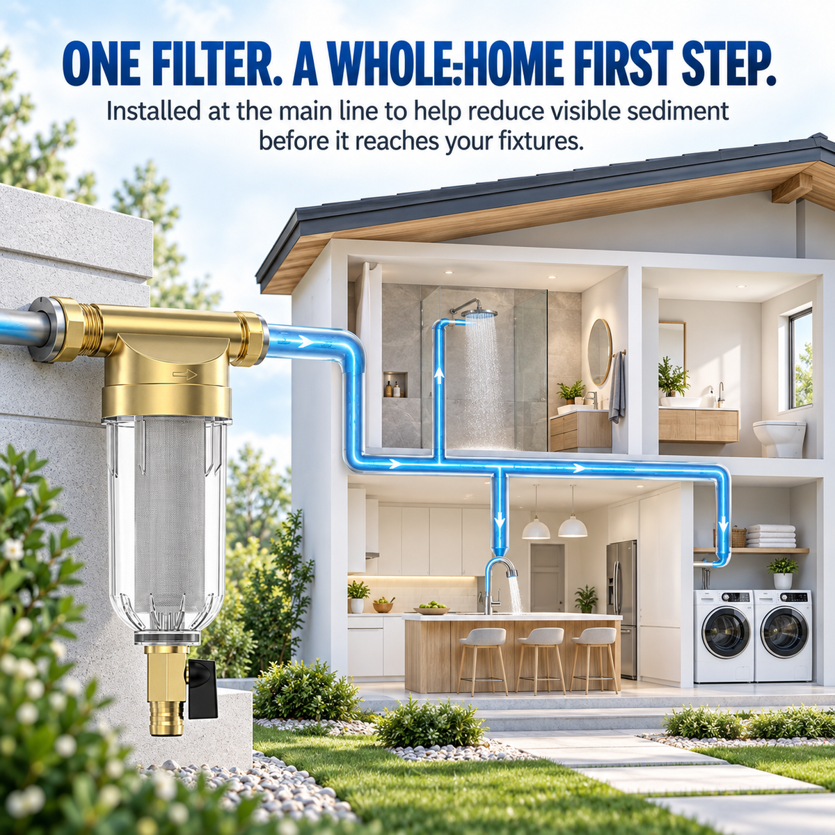 💧 Whole House Spin-Down Sediment Filter – Flushable Pre-Filter for Sand, Rust & Debris | 1/2" & 3/4"