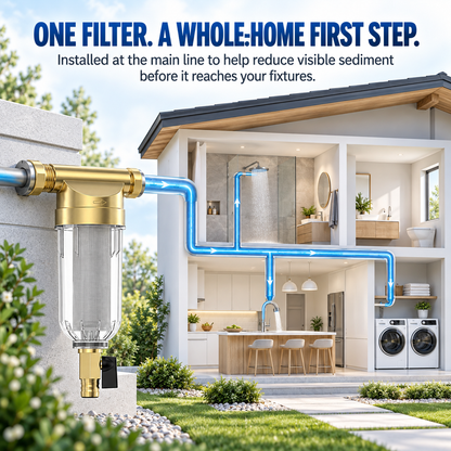 💧 Whole House Spin-Down Sediment Filter – Flushable Pre-Filter for Sand, Rust & Debris | 1/2" & 3/4"
