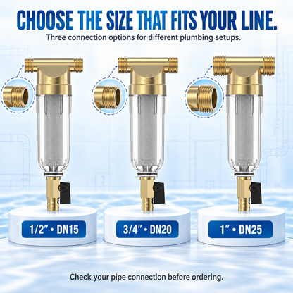 💧 Whole House Spin-Down Sediment Filter – Flushable Pre-Filter for Sand, Rust & Debris | 1/2" & 3/4"