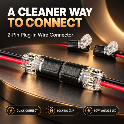 🔌✨ 2-Pin LED Wire Connector – Quick-Connect Plug with Clear Locking Clamps for Low-Voltage LED Lights