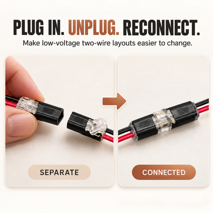 🔌✨ 2-Pin LED Wire Connector – Quick-Connect Plug with Clear Locking Clamps for Low-Voltage LED Lights