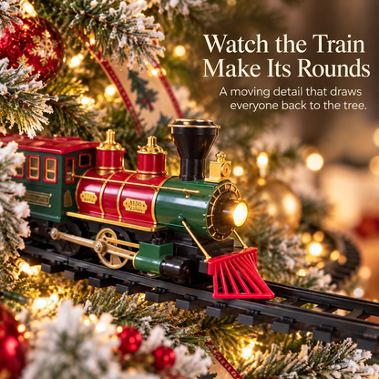 🌲🚆Christmas Tree Train Set with Moving Locomotive & Customizable Track