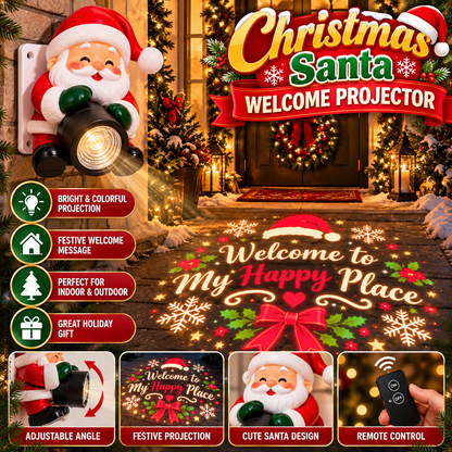 🎅 Santa Christmas Welcome Projector – Colorful Holiday Greeting Light with Adjustable Projection & Remote Power Control