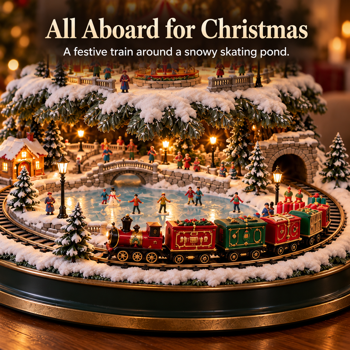 🎄 Lighted Christmas Village Tree – 3-Tier Holiday Village with Train, Carousel & Warm Glow