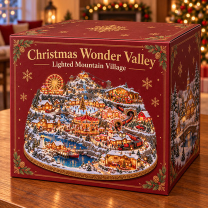🎄 Christmas Wonder Valley – Lighted Mountain Village with Carousel & Train