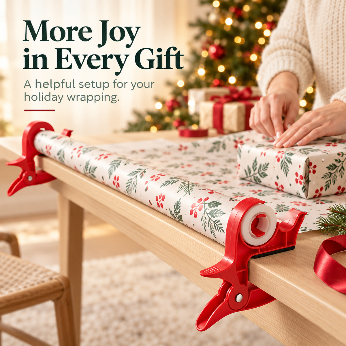 🔥🎄 Christmas Best Seller! 🎁 Gift-Wrapping Made Easy – Hands-Free Wrapping Paper Holder & Tape Dispenser ！！！✨