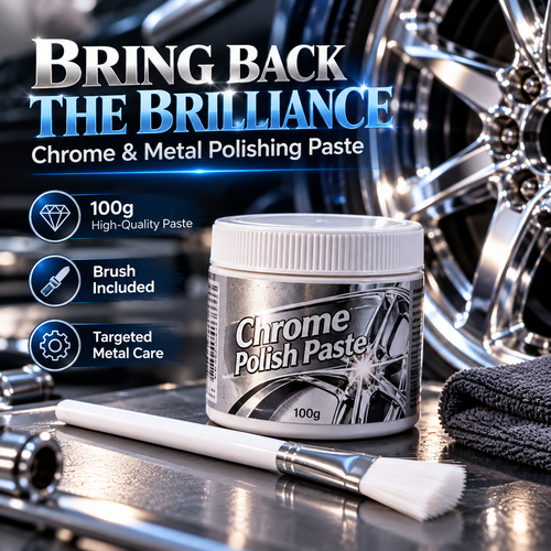 ✨ Chrome Polish Paste – 100g Metal & Chrome Polishing Paste with Application Brush for a Brilliant Mirror-Like Finish