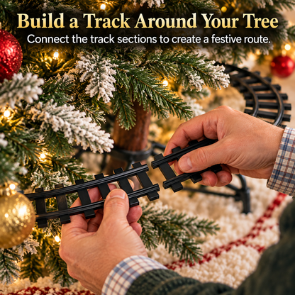 🌲🚆Christmas Tree Train Set with Moving Locomotive & Customizable Track
