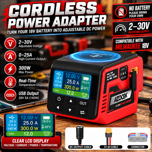 Adjustable DC Power Hub for Milwaukee M18 Batteries | XT60, USB-C & Wireless Charging