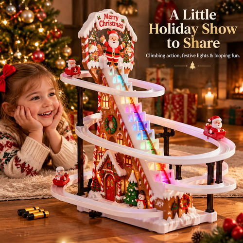 🎄✨ Santa Claus Gingerbread Climbing Toy Set – Colorful LED Lights, Music & Looping Christmas Track！！！ 🎅🎁