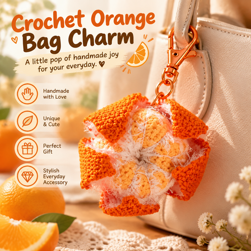 🍊 Crochet Orange Bag Charm – Cute Citrus Accessory for Bags, Backpacks & Keys ✨🎁