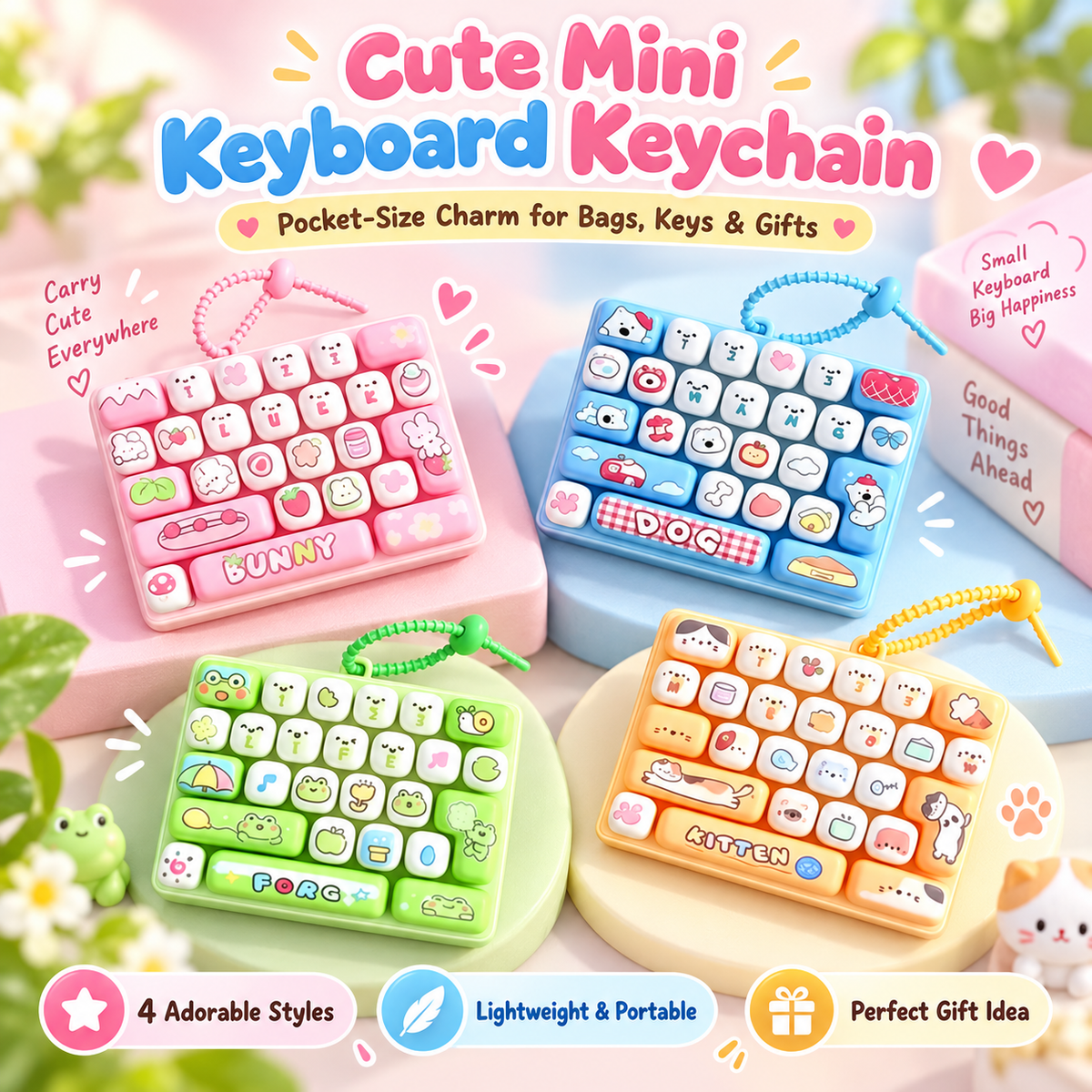 ⌨️ Cute Mini Keyboard Keychain – 4 Adorable Pastel Styles! 💕