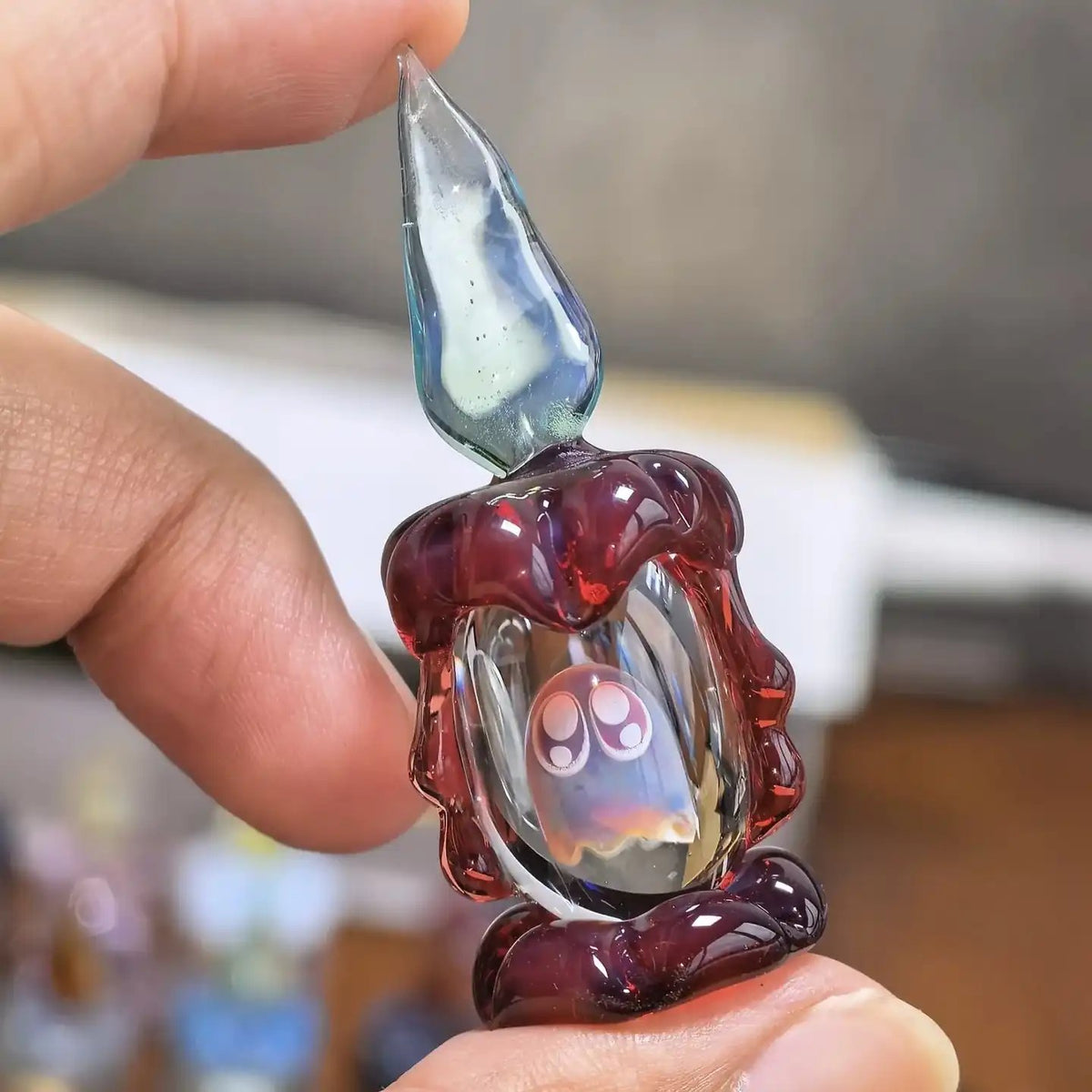 👻 Ghost in Candle Handmade Glass Figurine — Spooky-Cute Collectible Decor