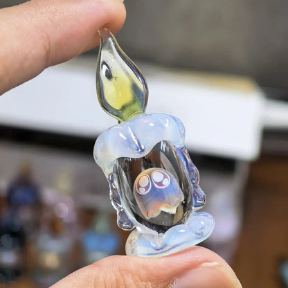 👻 Ghost in Candle Handmade Glass Figurine — Spooky-Cute Collectible Decor