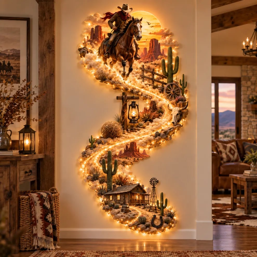 🤠 Western Cowboy LED Wall Décor – Illuminated Wild West Art