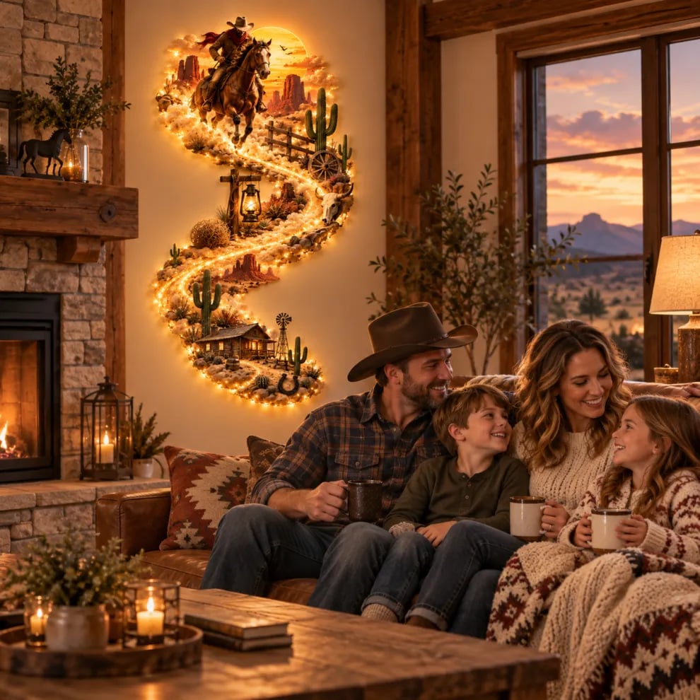 🤠 Western Cowboy LED Wall Décor – Illuminated Wild West Art