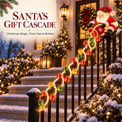🎅 Santa Magic Gift Cascade Railing Light – Lighted Christmas Delivery Scene