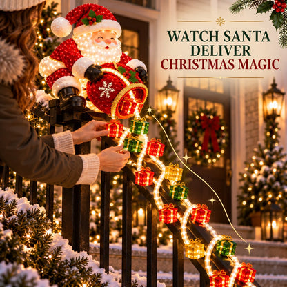 🎅 Santa Magic Gift Cascade Railing Light – Lighted Christmas Delivery Scene
