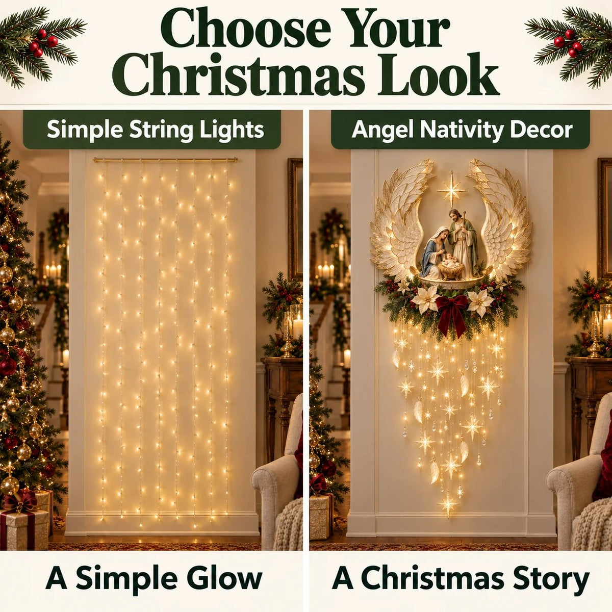 ✨ Angel’s Embrace Nativity Wall Light – Angel Wing Christmas Décor
