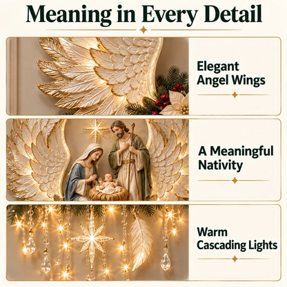 ✨ Angel’s Embrace Nativity Wall Light – Angel Wing Christmas Décor