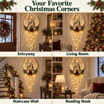✨ Angel’s Embrace Nativity Wall Light – Angel Wing Christmas Décor