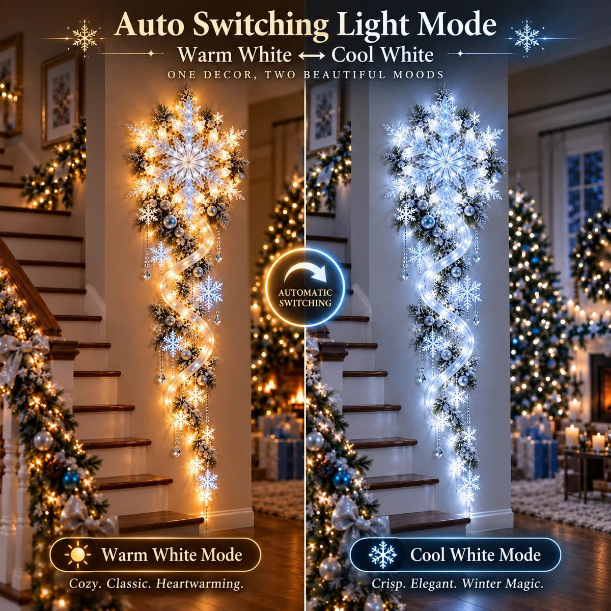 ❄️Giant Snowflake Blizzard Trail – Christmas Wall Light