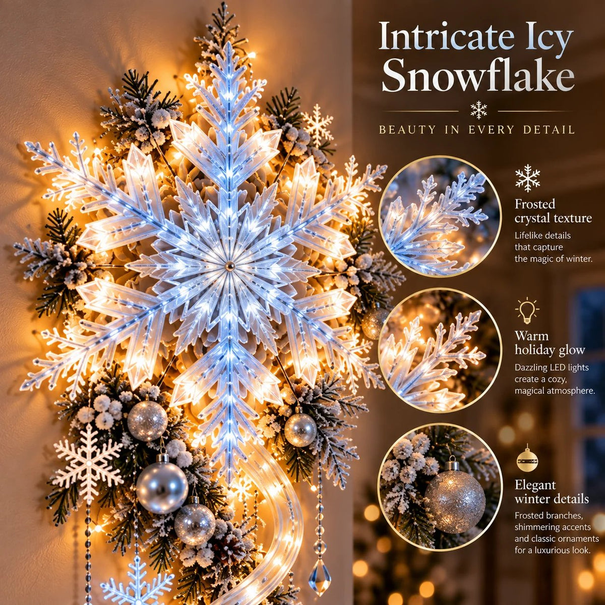 ❄️Giant Snowflake Blizzard Trail – Christmas Wall Light