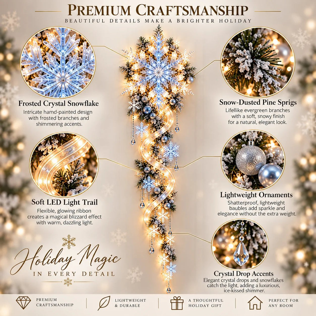 ❄️Giant Snowflake Blizzard Trail – Christmas Wall Light