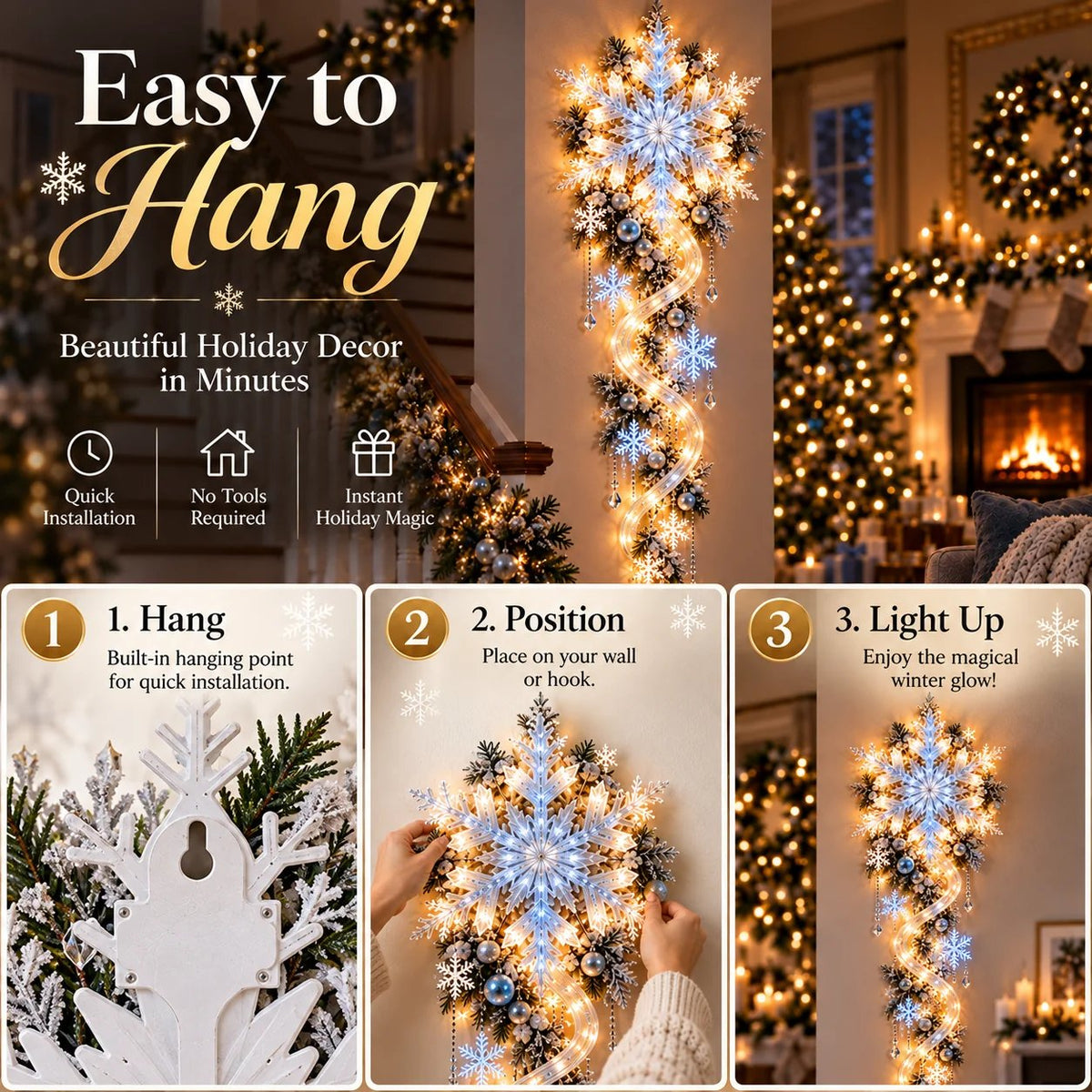 ❄️Giant Snowflake Blizzard Trail – Christmas Wall Light