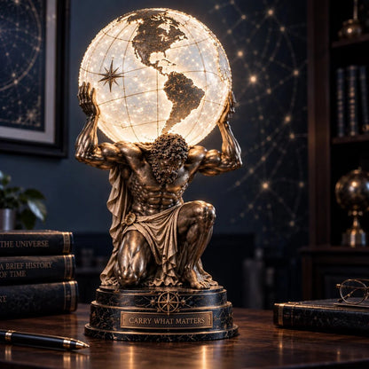 🌍 Atlas Illuminated World Sphere Lamp – Symbolic Sculptural Desk Light