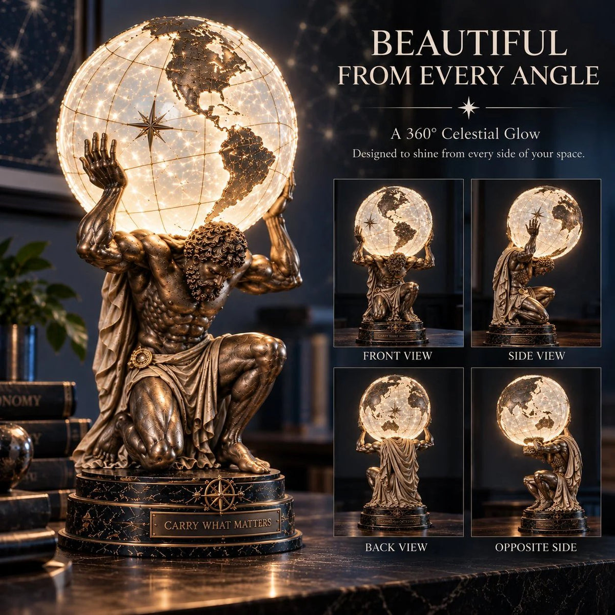 🌍 Atlas Illuminated World Sphere Lamp – Symbolic Sculptural Desk Light