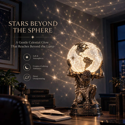 🌍 Atlas Illuminated World Sphere Lamp – Symbolic Sculptural Desk Light