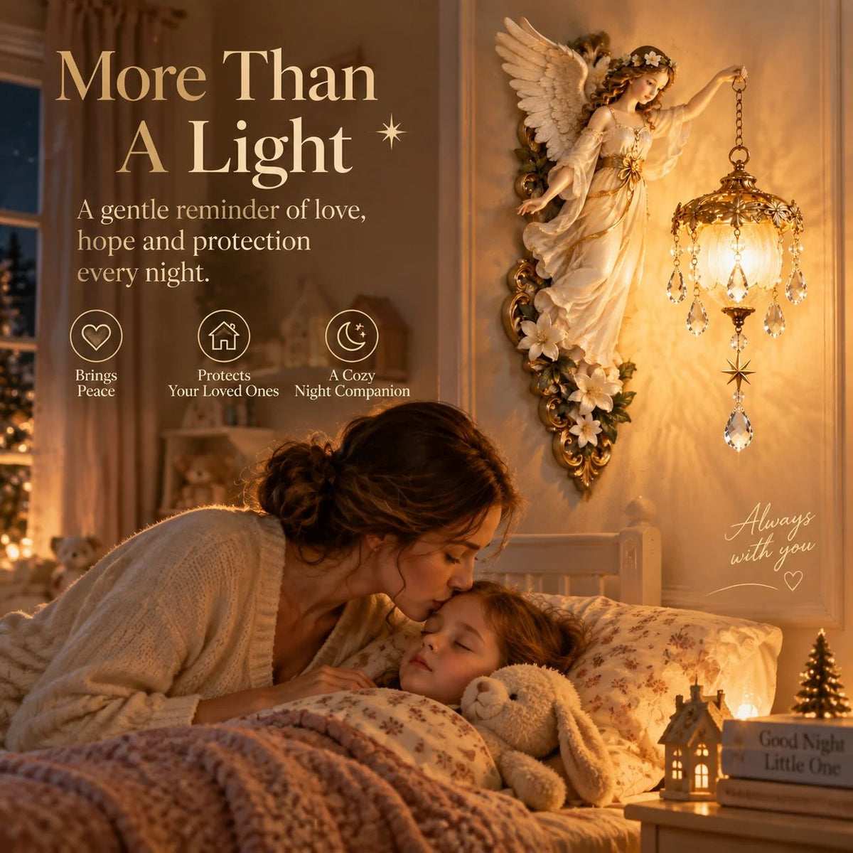 ✨ Guardian Angel Crystal Light – Warm Golden Decorative Angel Lamp