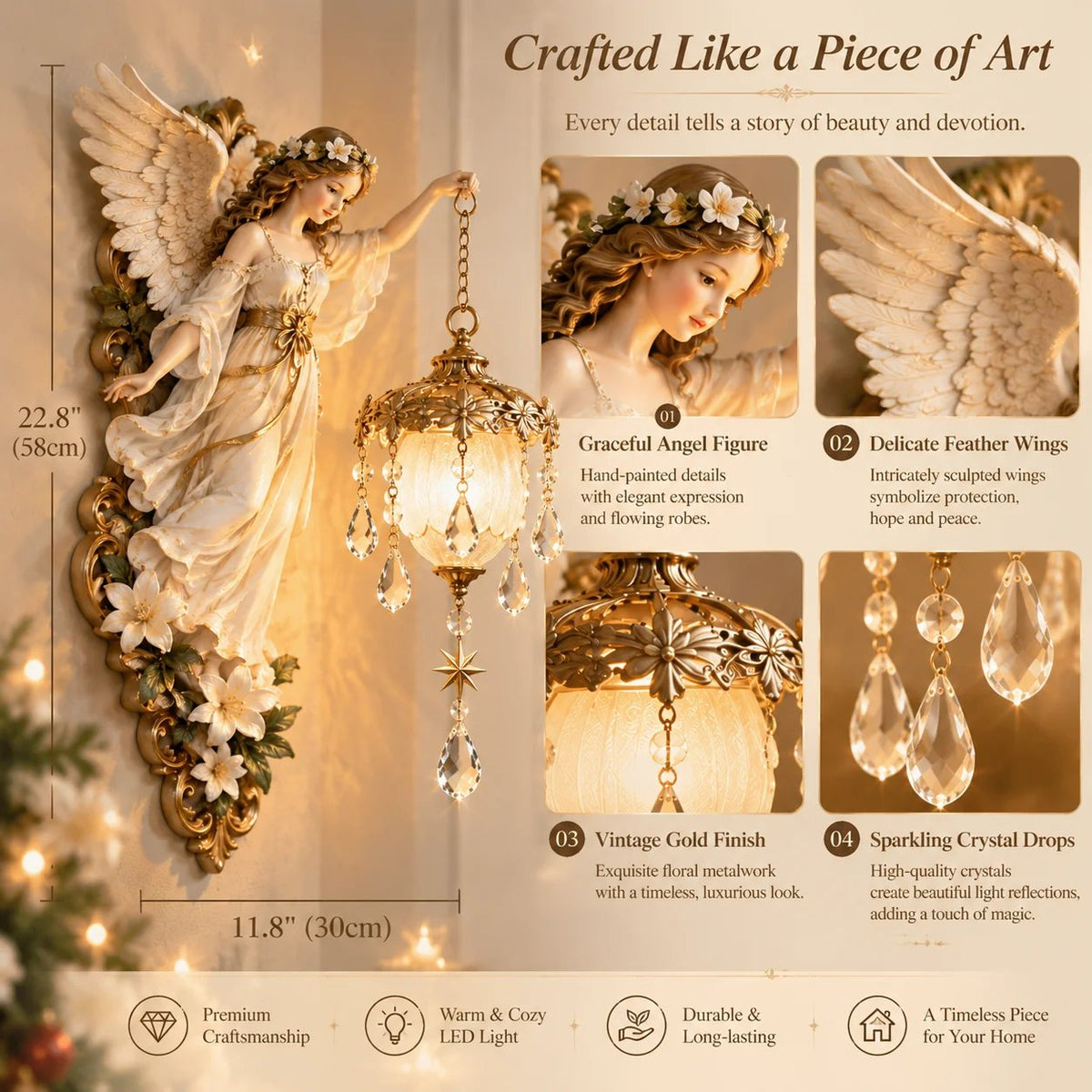 ✨ Guardian Angel Crystal Light – Warm Golden Decorative Angel Lamp