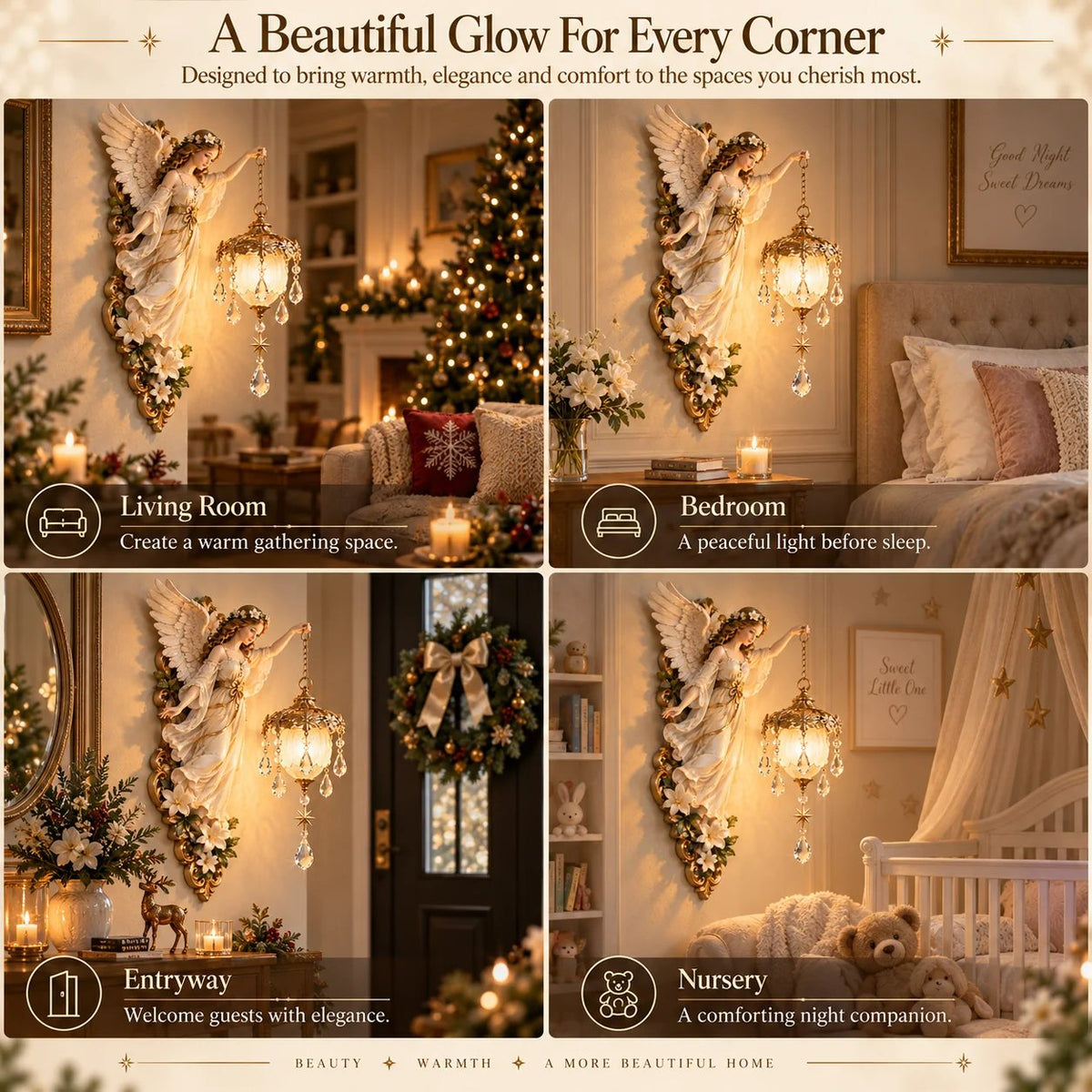 ✨ Guardian Angel Crystal Light – Warm Golden Decorative Angel Lamp