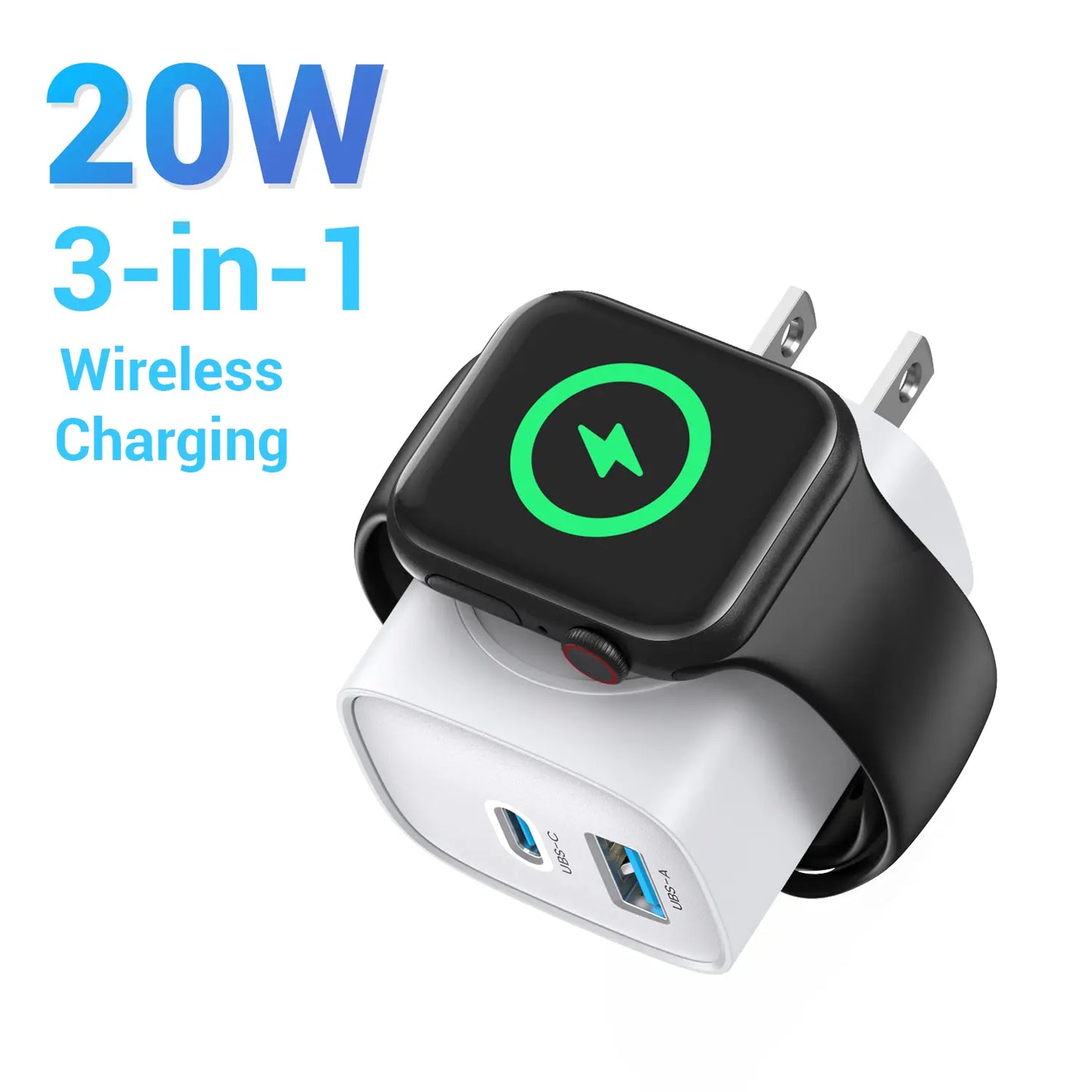 3-in-1 magnetic Apple Watch wall charger in white