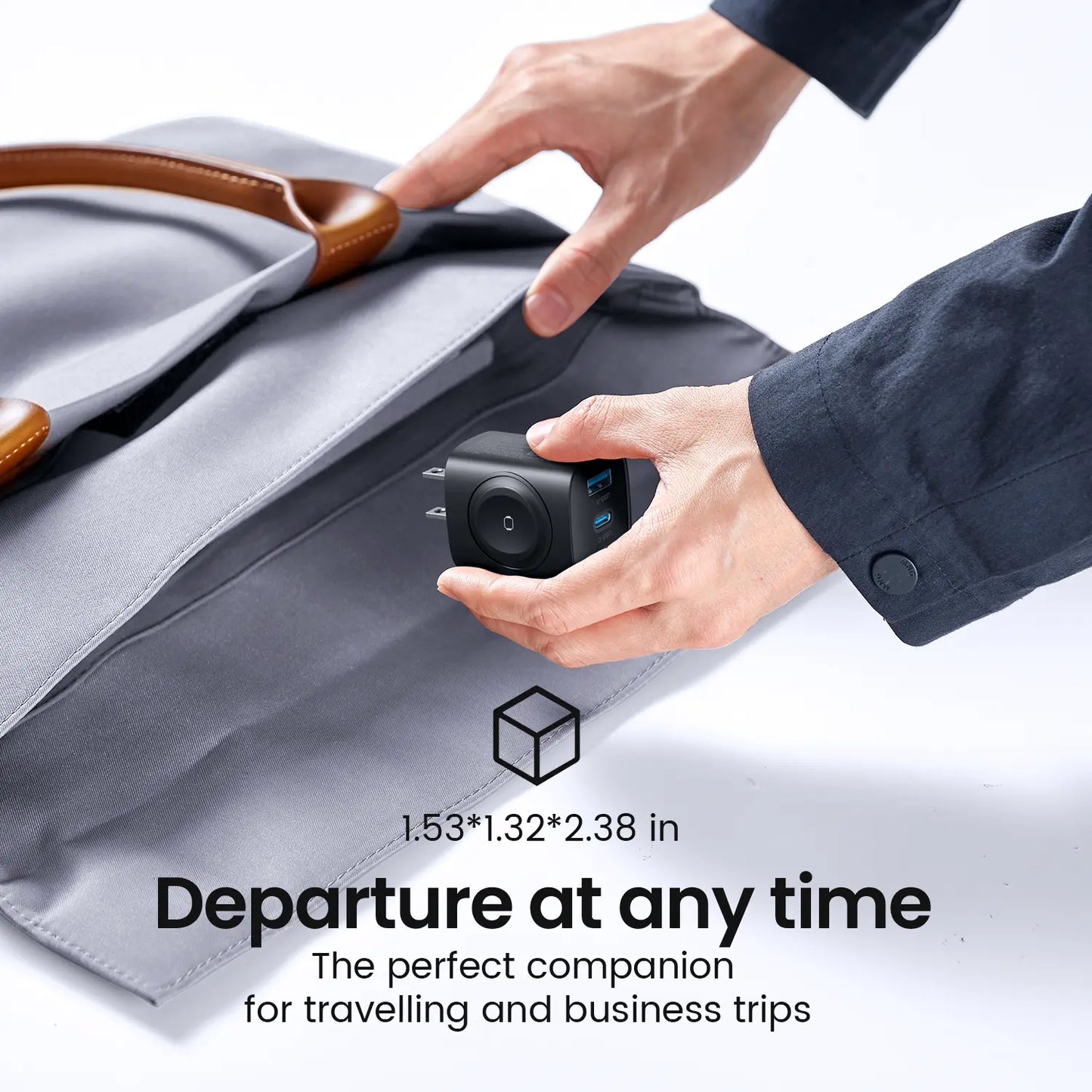 Compact black 3-in-1 magnetic charger packed for travel